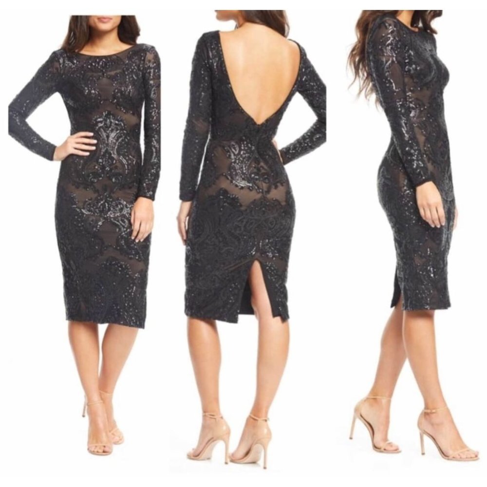 Dress the Population Black Sequin Midi Dress